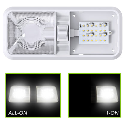 Leisure LED 12V RV LED Double Dome Light Natural White On Off Switch Clear Lens 11 Inch (White)