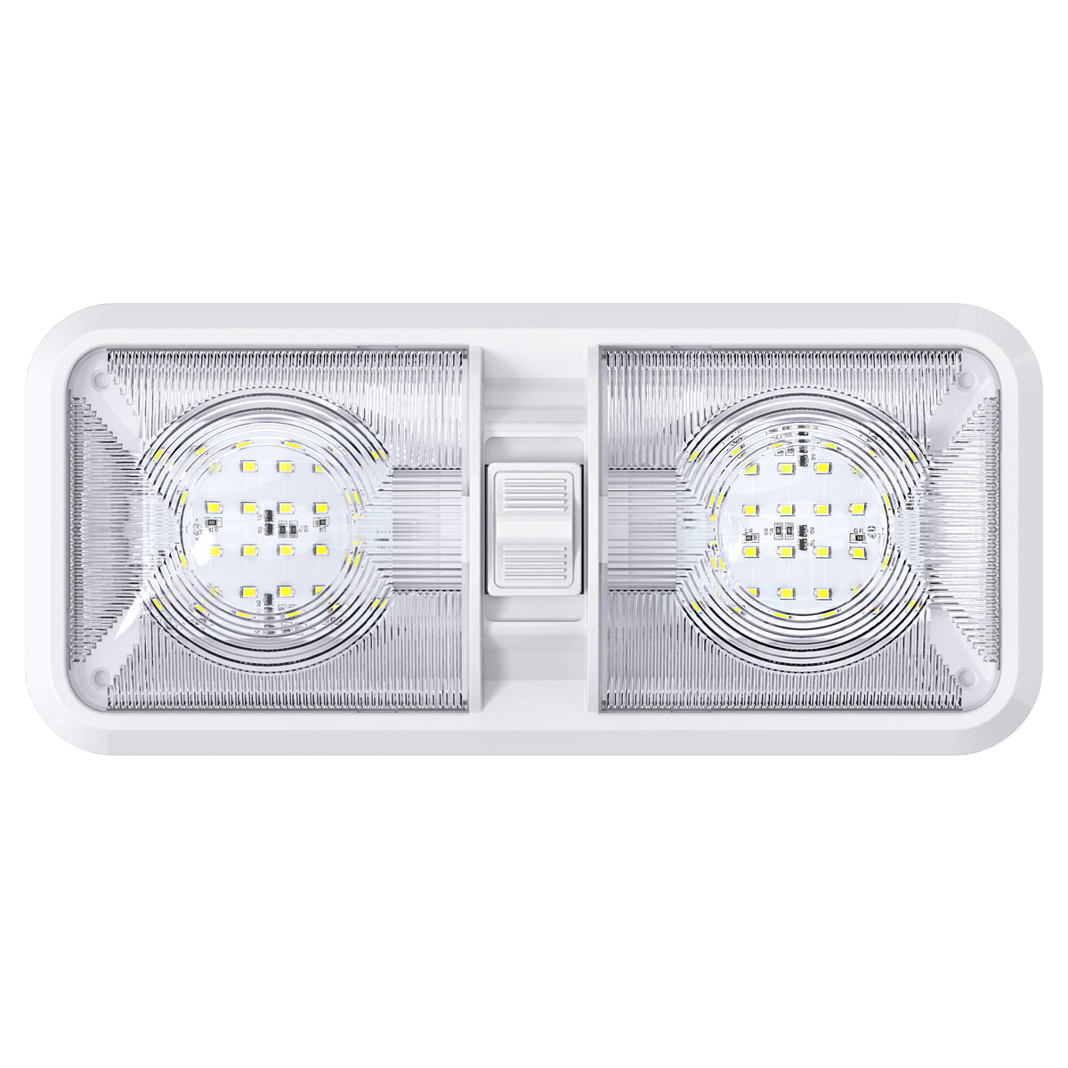 Leisure LED 12V RV LED Double Dome Light Cool White On Off Switch Clear Lens 11 Inch (White)