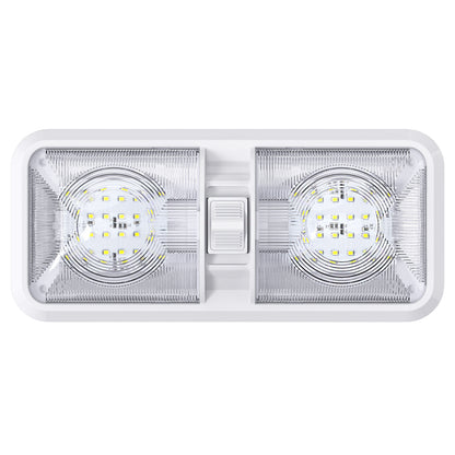 Leisure LED 12V RV LED Double Dome Light Cool White On Off Switch Clear Lens 11 Inch (White)