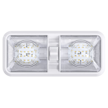 Leisure LED 12V RV LED Double Dome Light Natural White On Off Switch Clear Lens 11 Inch (White)
