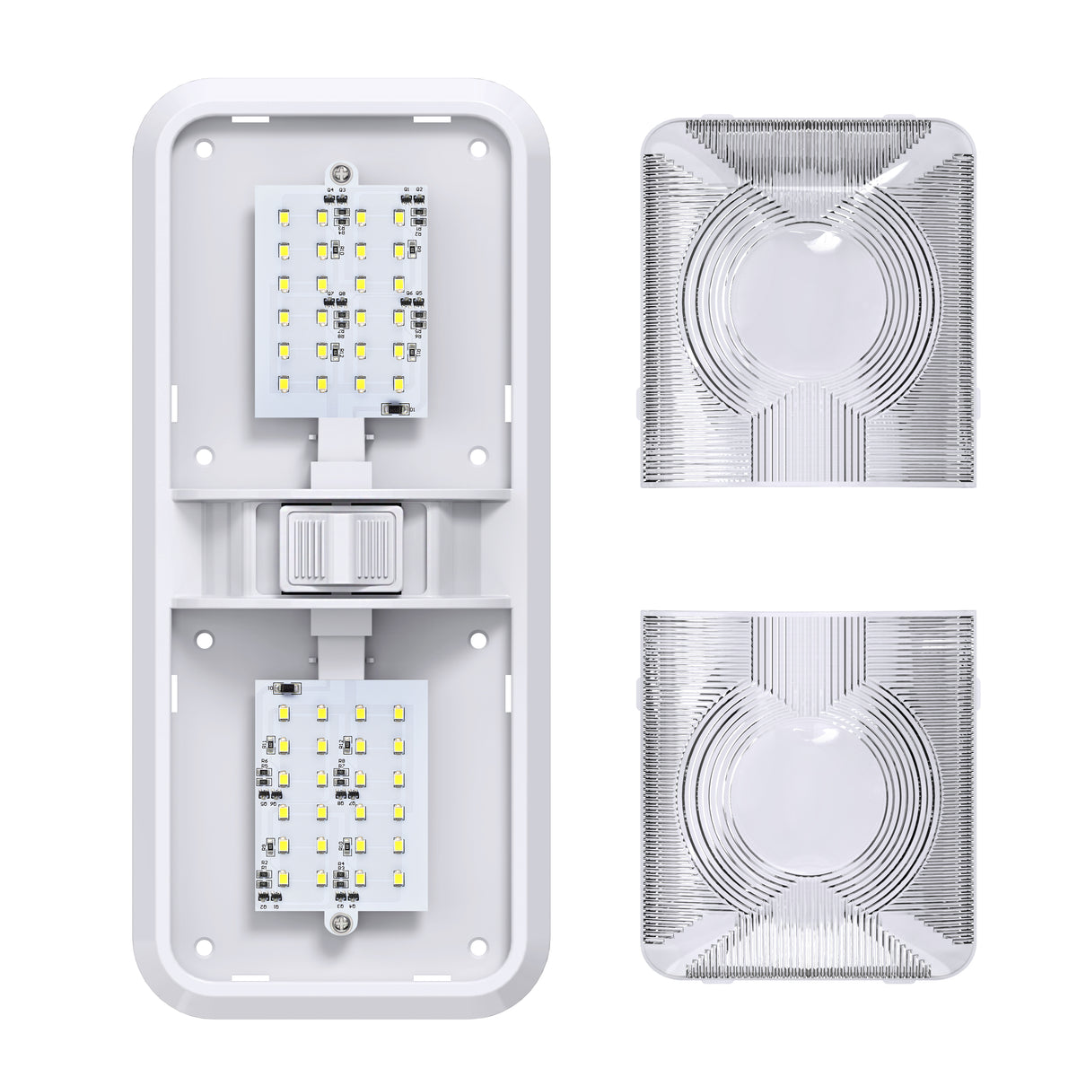 Leisure LED 12V RV LED Double Dome Light Cool White On Off Switch Clear Lens 11 Inch (White)