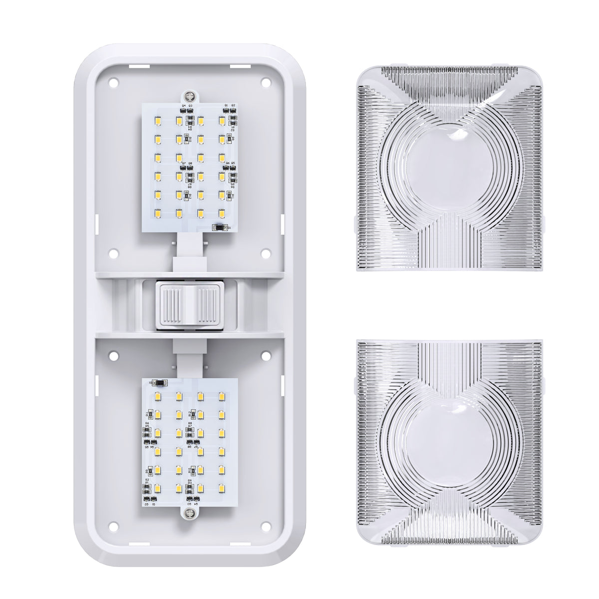 Leisure LED 12V RV LED Double Dome Light Natural White On Off Switch Clear Lens 11 Inch (White)
