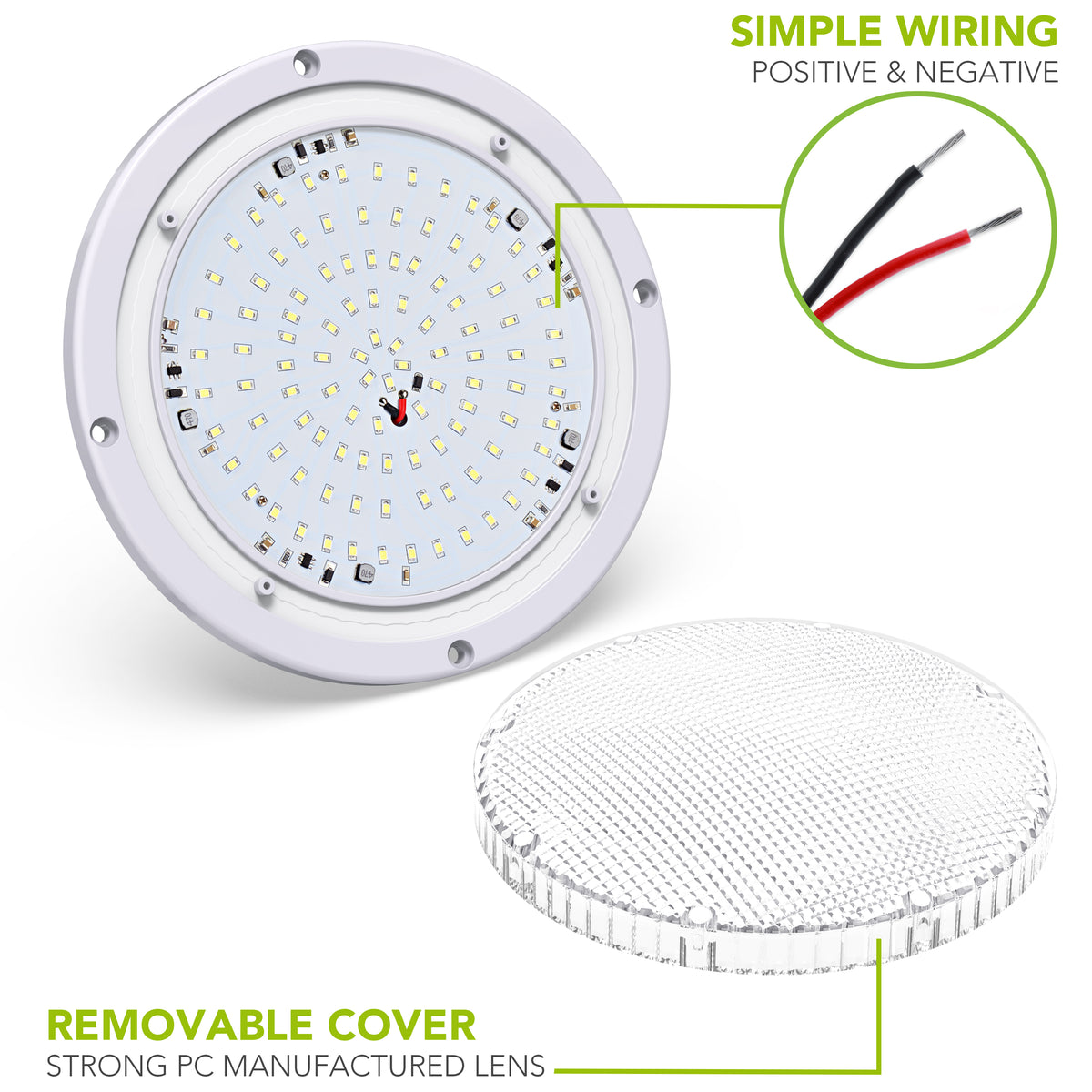 Leisure LED 12V RV Exterior LED Scare Light Round Cool White Clear Lens 1000 Lumen 8 Inch (White)