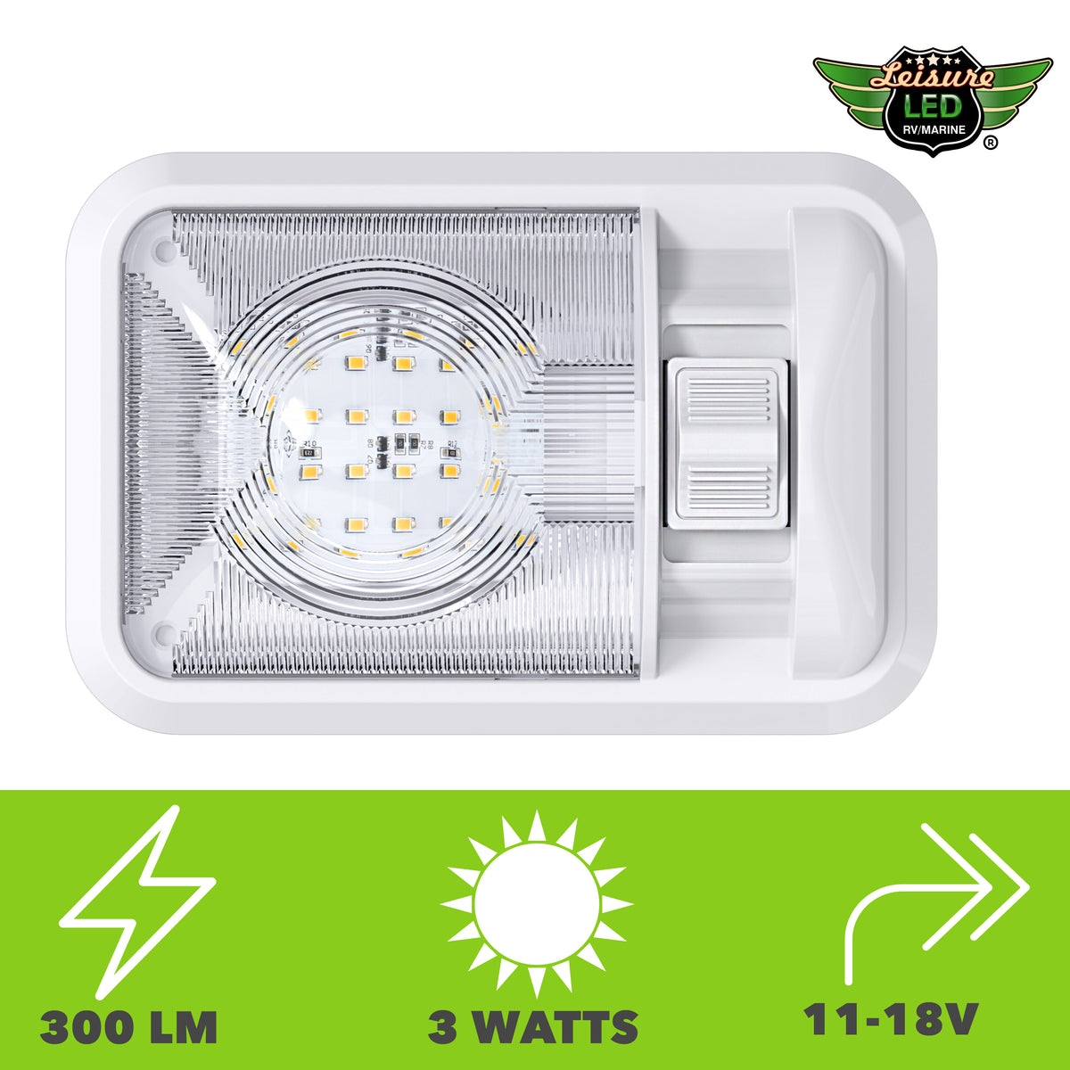 Leisure LED 12V RV LED Single Dome Light Natural White On Off Switch Clear Lens 8 Inch (White)