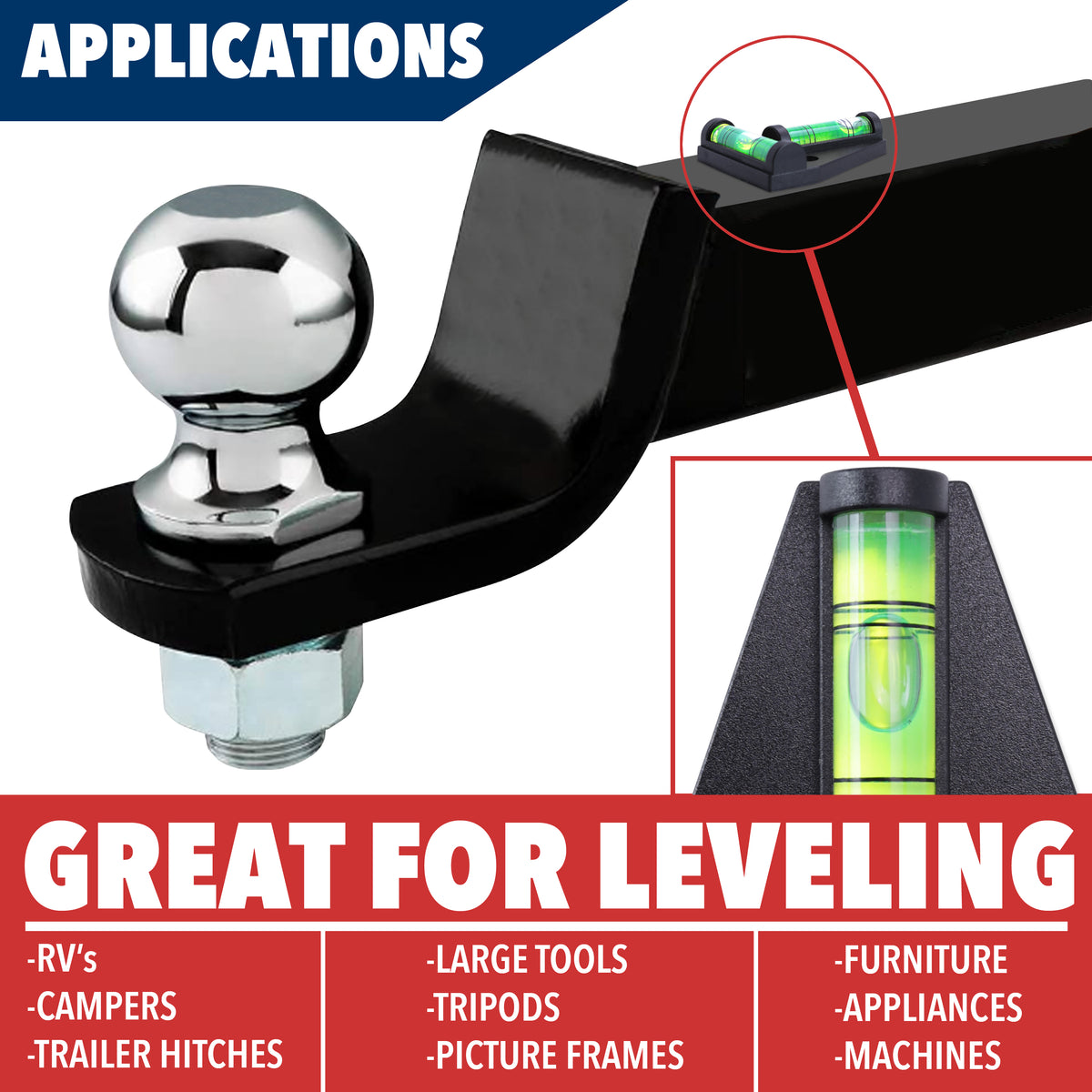 Leisure Coachworks RV Bubble Level Multipurpose 2 Way T Level 1.63 Inch x 2.25 Inch x 0.5 Inch (Black)