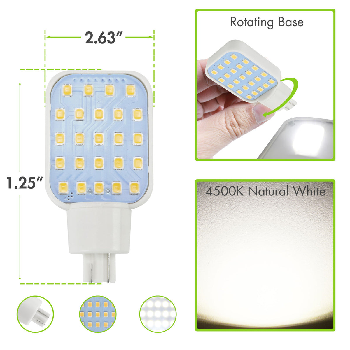 Leisure LED 2 Pack Rotating Super Bright 300 Lumen T10 921 Wedge RV Interior LED Light 24-SMD Camper Trailer Lamp Bulb 10-24V Natural White 2