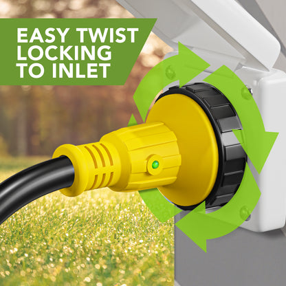 Leisure Cords 30AMP RV Dogbone Adapter Cord Twist Locking NEMA TT-30P to L5-30R 12 Inch (Yellow)