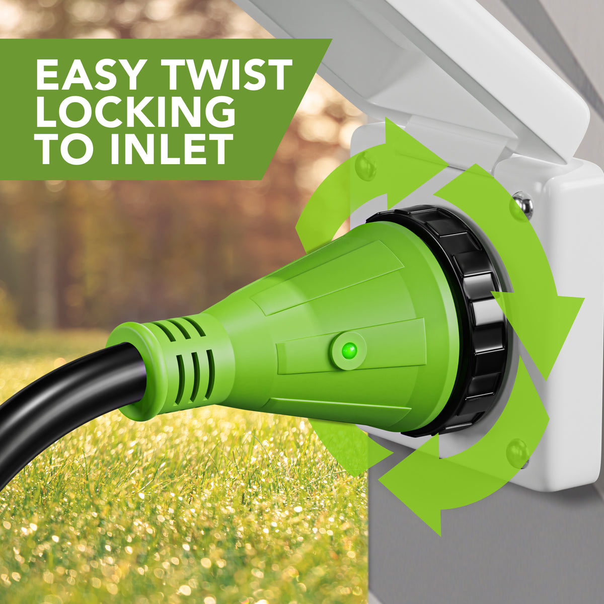 Leisure Cords 50AMP RV Extension Cord Twist Locking 15 Foot (Green)
