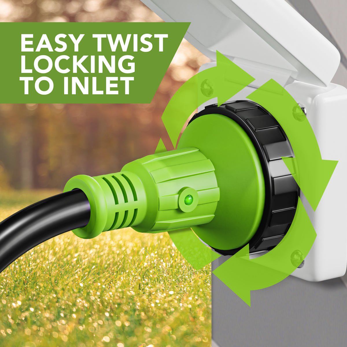 Leisure Cords 30AMP RV Extension Cord Twist Locking 15 Foot (Green)
