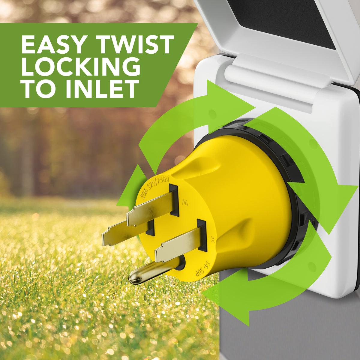 Leisure Cords 50AMP RV Electrical Adapter Twist Locking NEMA 14-50P to L5-30R 4 Inch (Yellow)