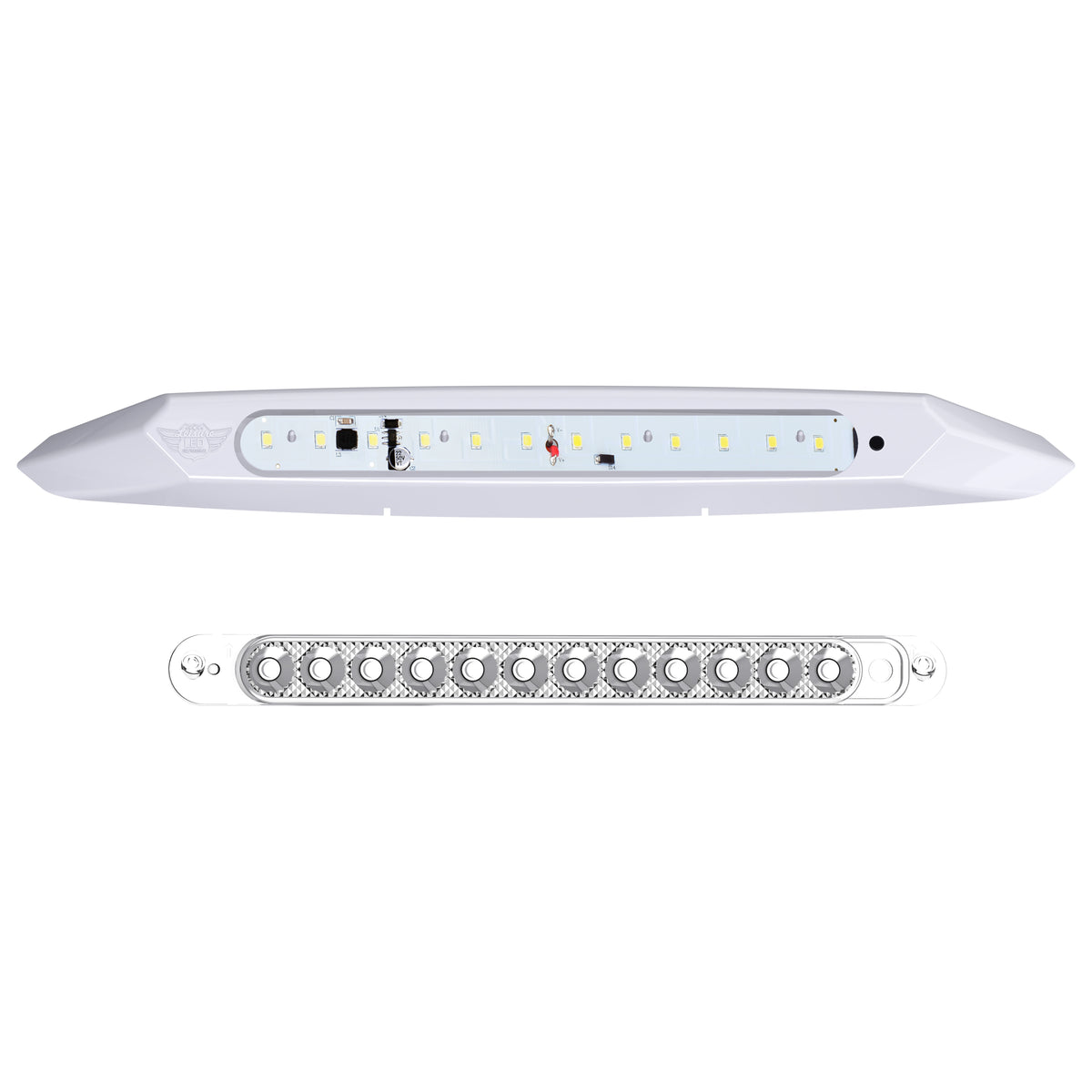 Leisure LED 12V RV Exterior LED Awning Porch Light Cool White with Switch Clear Lens 13 Inch (White)