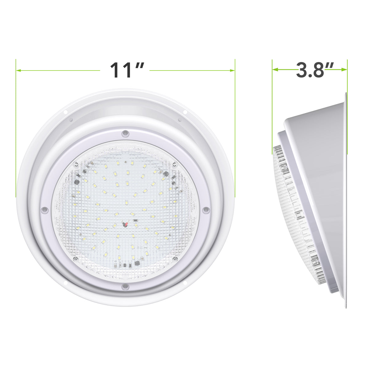 Leisure LED 12V RV Exterior LED Scare Light Round Cool White Clear Lens 600 Lumen with Bezel Kit 8 Inch (White)