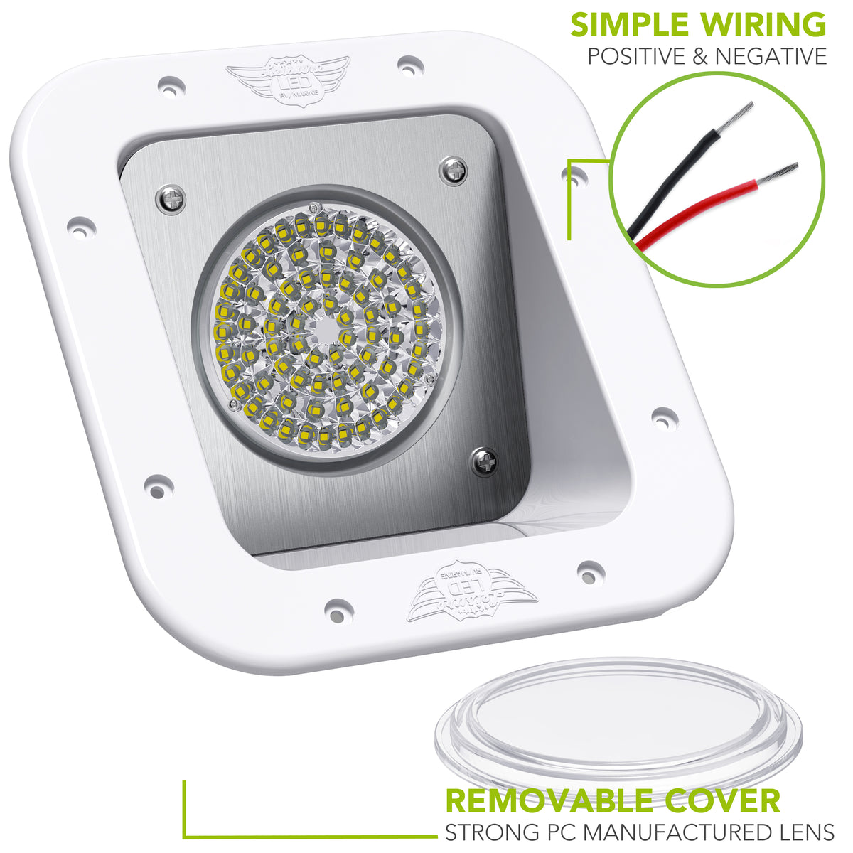 Leisure LED 12V RV Exterior LED Warrior Flood Light Square Cool White Recessed Mount 1100 Lumen 8 Inch (White)