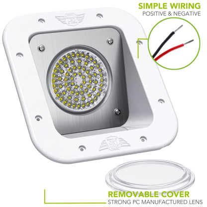 Leisure LED 12V RV Exterior LED Warrior Flood Light Square Cool White Recessed Mount 1100 Lumen 8 Inch (White)