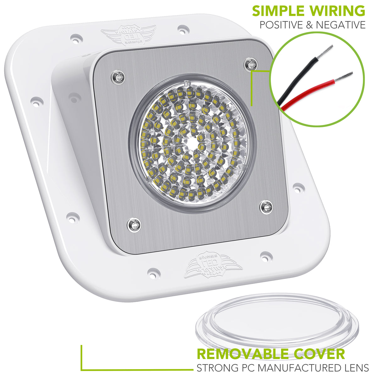 Leisure LED 12V RV Exterior LED Warrior Flood Light Square Cool White Surface Mount 1100 Lumen 8 Inch (White)