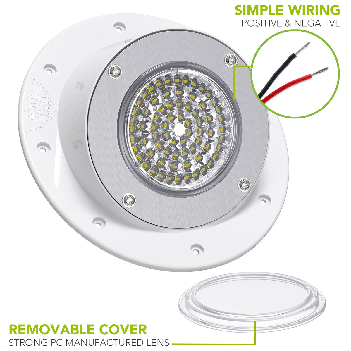 Leisure LED 12V RV Exterior LED Warrior Flood Light Round Cool White Surface Mount 1100 Lumen 8 Inch (White)