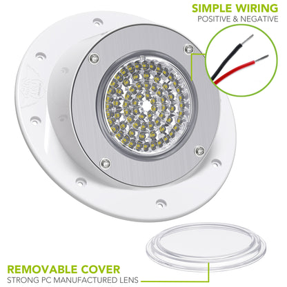 Leisure LED 12V RV Exterior LED Warrior Flood Light Round Cool White Surface Mount 1100 Lumen 8 Inch (White)