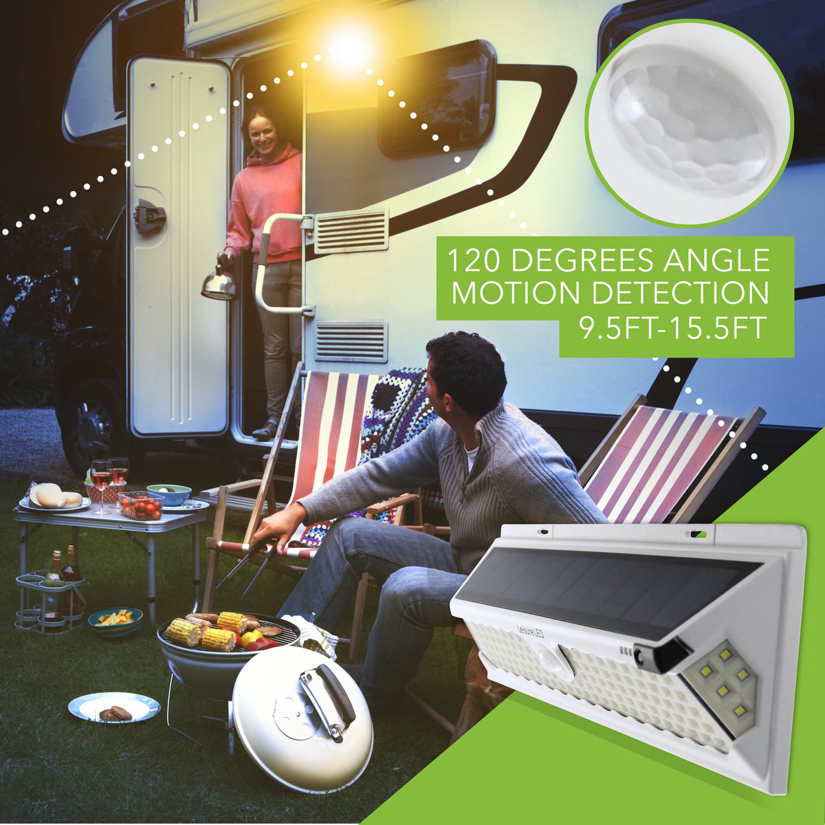 Leisure LED 12V RV Exterior LED Solar Light Cool White with Switch 3 Mode Motion Sensor 120SMD 12 Inch (White)