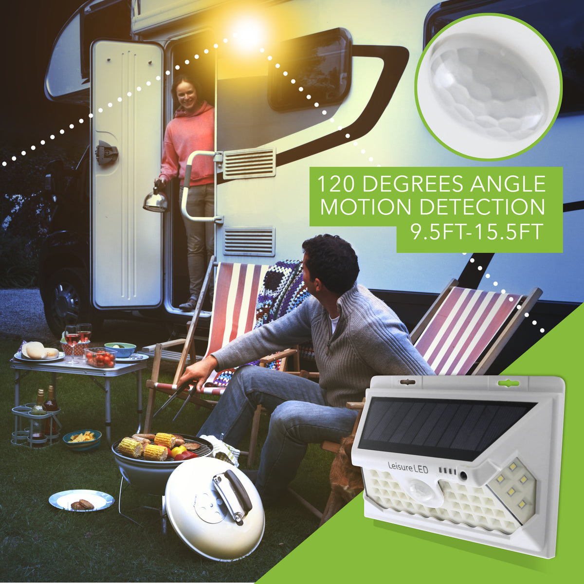 Leisure LED 12V RV Exterior LED Solar Light Cool White with Switch 3 Mode Motion Sensor 6 Inch (White)