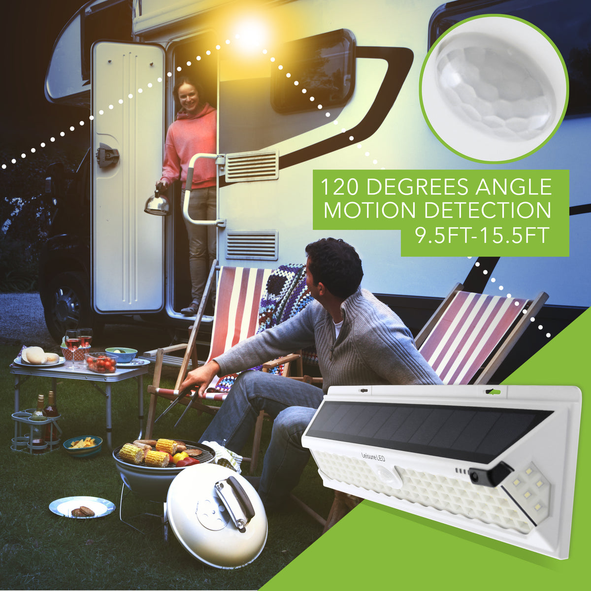 Leisure LED 12V RV Exterior LED Solar Light Cool White with Switch 3 Mode Motion Sensor 12 Inch (White)