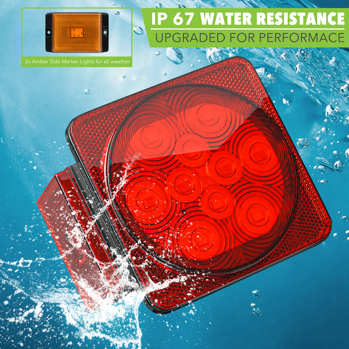 Leisure LED 12V Trailer Exterior LED Submersible Light Kit Square with Red Lens 4 Inch (Red)