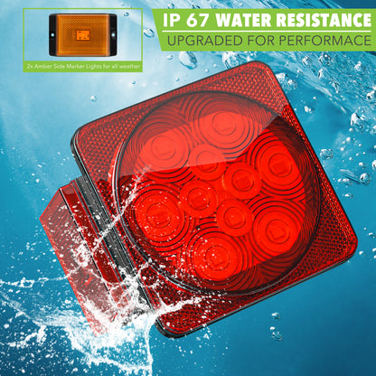 Leisure LED 12V Trailer Exterior LED Submersible Light Kit Square with Red Lens 4 Inch (Red)