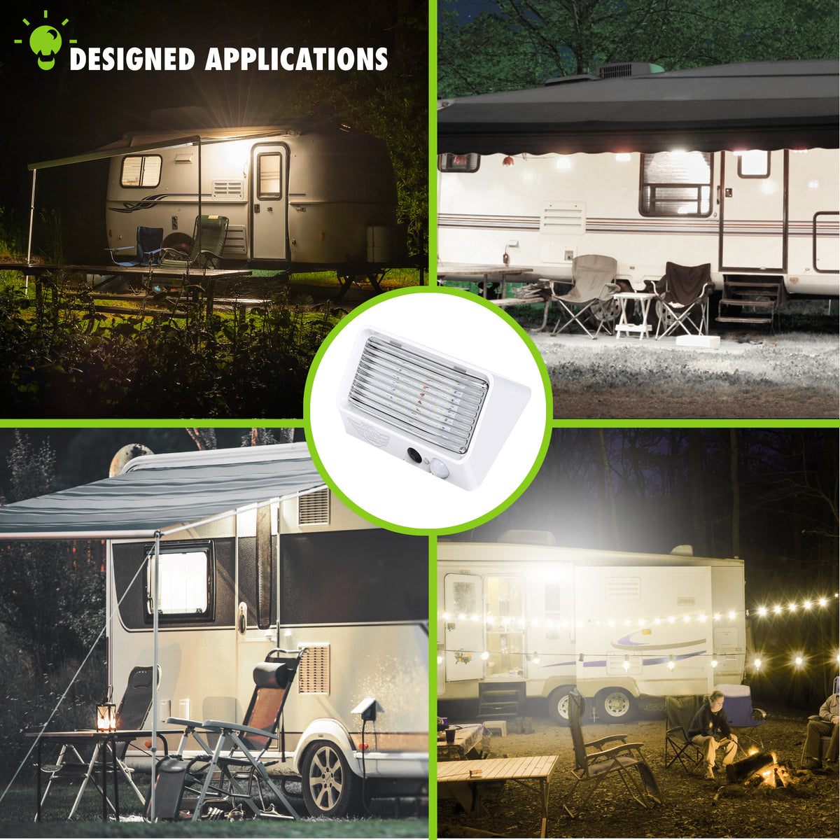 Leisure LED 12V RV Exterior LED Porch Light Cool White with Switch Amber Lens Motion Sensor 6 Inch (White)