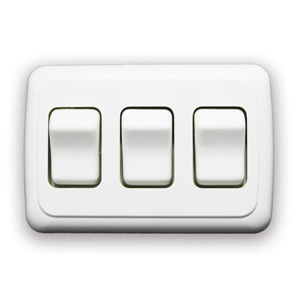 Leisure Coachworks 12V RV Contemporary Triple SPST On Off Switch with Bezel 4.18 Inch x 2.83 Inch x 1.22 Inch (White)