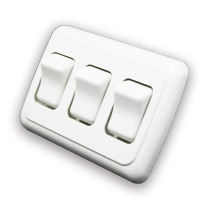 Leisure Coachworks 12V RV Contemporary Triple SPST On Off Switch with Bezel 4.18 Inch x 2.83 Inch x 1.22 Inch (White)
