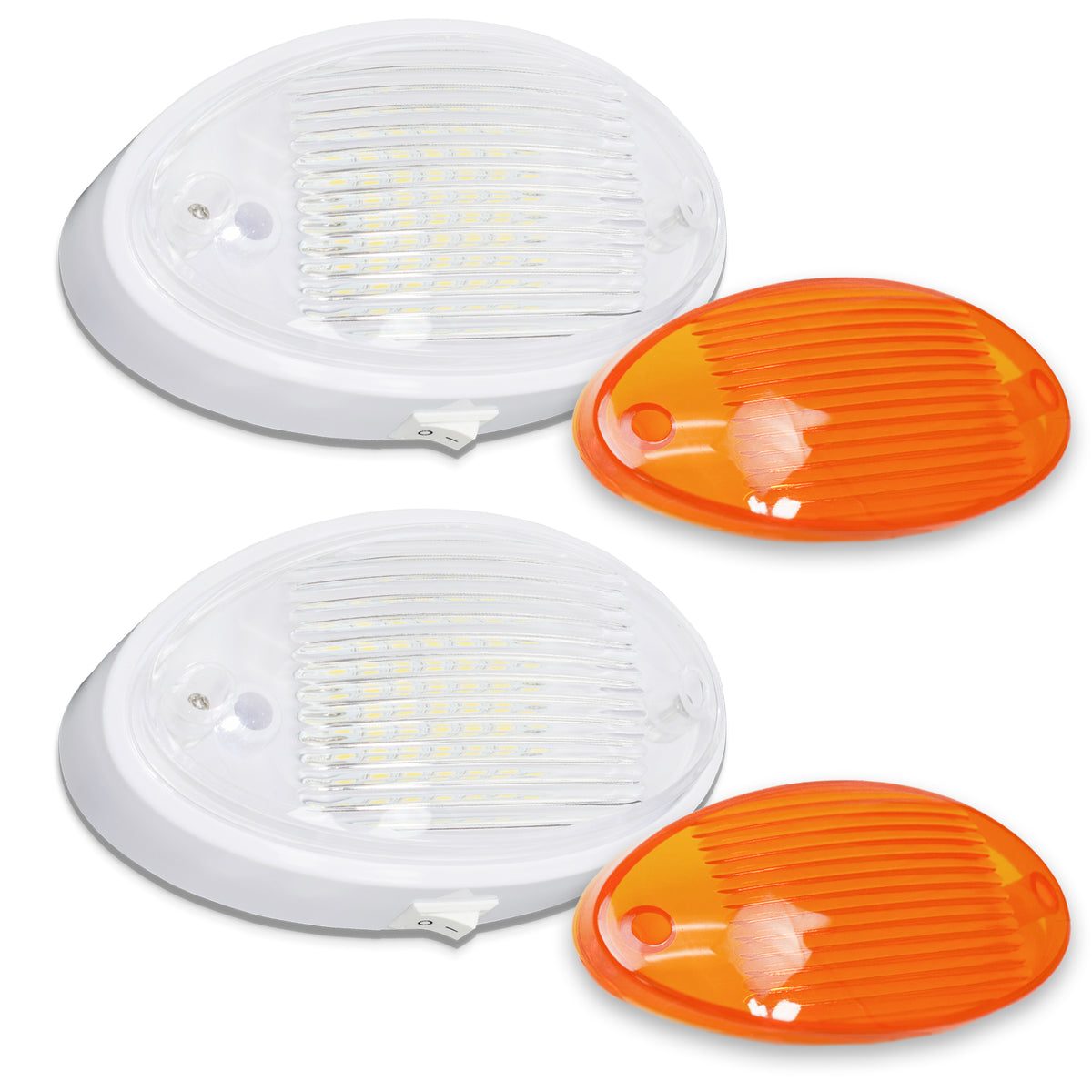 Leisure LED 12V RV Exterior LED Porch Light Oval Cool White with Switch Amber Lens 6 Inch (White)