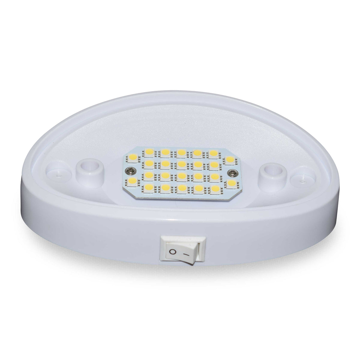Leisure LED 12V RV Exterior LED Porch Light Oval Cool White with Switch Amber Lens 6 Inch (White)
