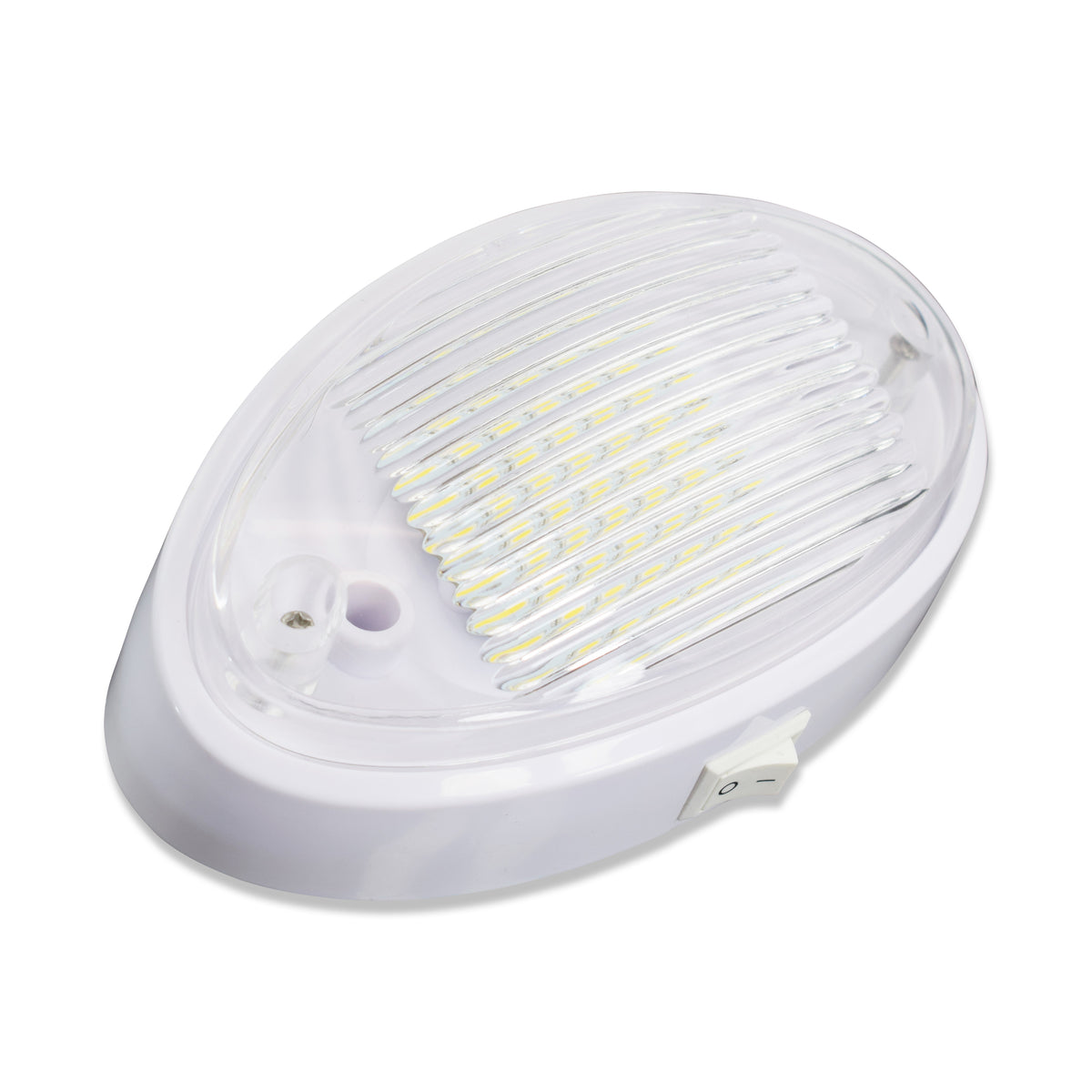 Leisure LED 12V RV Exterior LED Porch Light Oval Cool White with Switch Amber Lens 6 Inch (White)