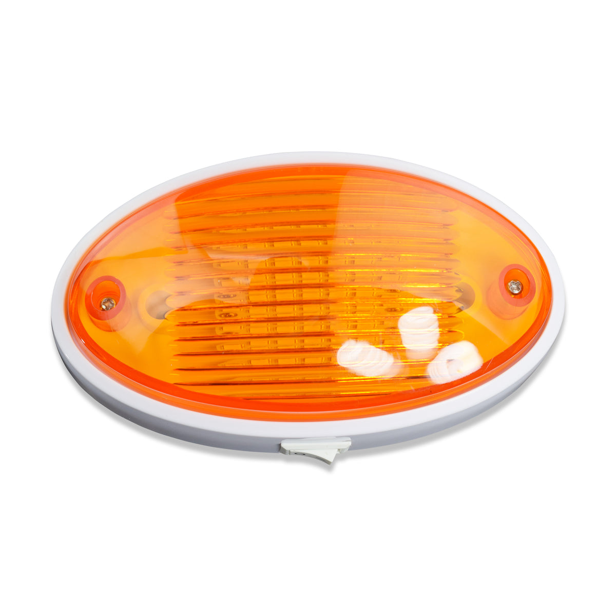 Leisure LED 12V RV Exterior LED Porch Light Oval Cool White with Switch Amber Lens 6 Inch (White)