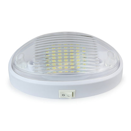 Leisure LED 12V RV Exterior LED Porch Light Oval Cool White with Switch Amber Lens 6 Inch (White)
