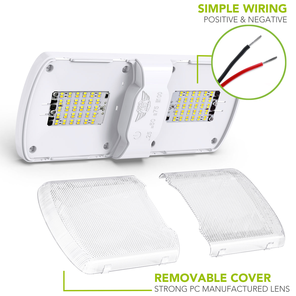 Leisure LED 12V RV LED Double Dome Light Multi-Color Touch Dimmer Switch Clear Lens 11 Inch (White)