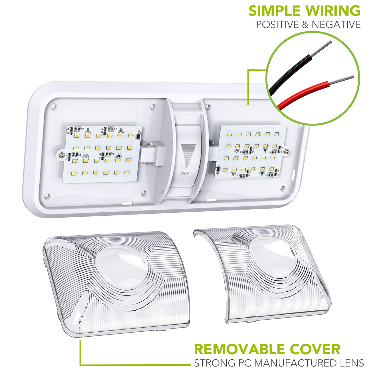 Leisure LED 12V RV LED Double Dome Light Natural White Dimmer Switch Clear Lens 11 Inch (White)