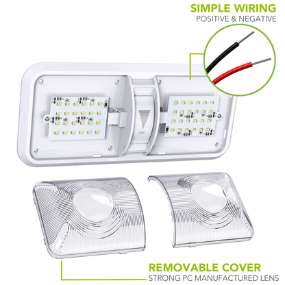 Leisure LED 12V RV LED Double Dome Light Natural White Dimmer Switch Clear Lens 11 Inch (White)