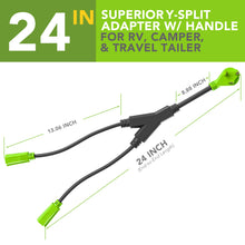 Leisure Cords 30AMP RV Y Adapter Cord 90 Degree Handle Standard NEMA TT-30P to 5-15R 24 Inch (Green)