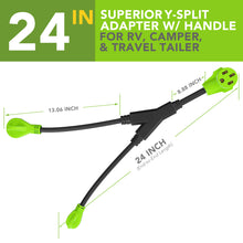 Leisure Cords 50AMP RV Y Adapter Cord 90 Degree Handle Standard NEMA 5-15P TT-30P to 14-50R 24 Inch (Green)