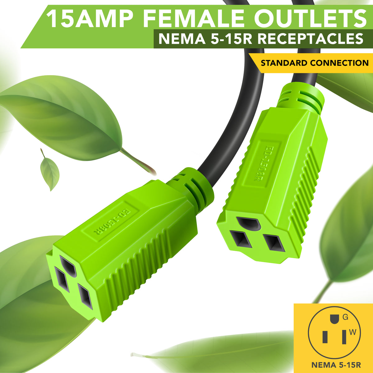 Leisure Cords 30AMP RV Y Adapter Cord 90 Degree Handle Standard NEMA TT-30P to 5-15R 24 Inch (Green)