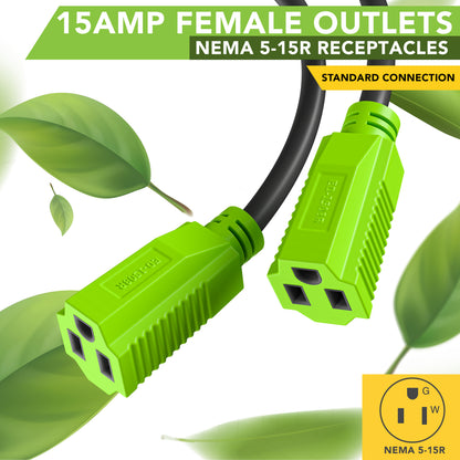 Leisure Cords 30AMP RV Y Adapter Cord 90 Degree Handle Standard NEMA TT-30P to 5-15R 24 Inch (Green)