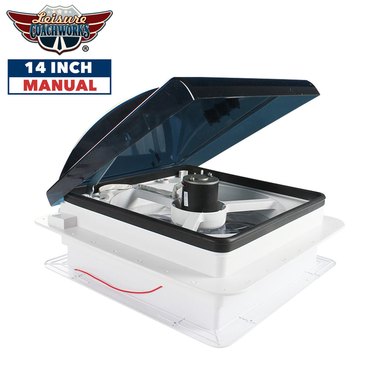Leisure Coachworks 14 X 14 RV Roof Vent 2-Way 1 Speed Fan with Manual Riser And Smoked Lid