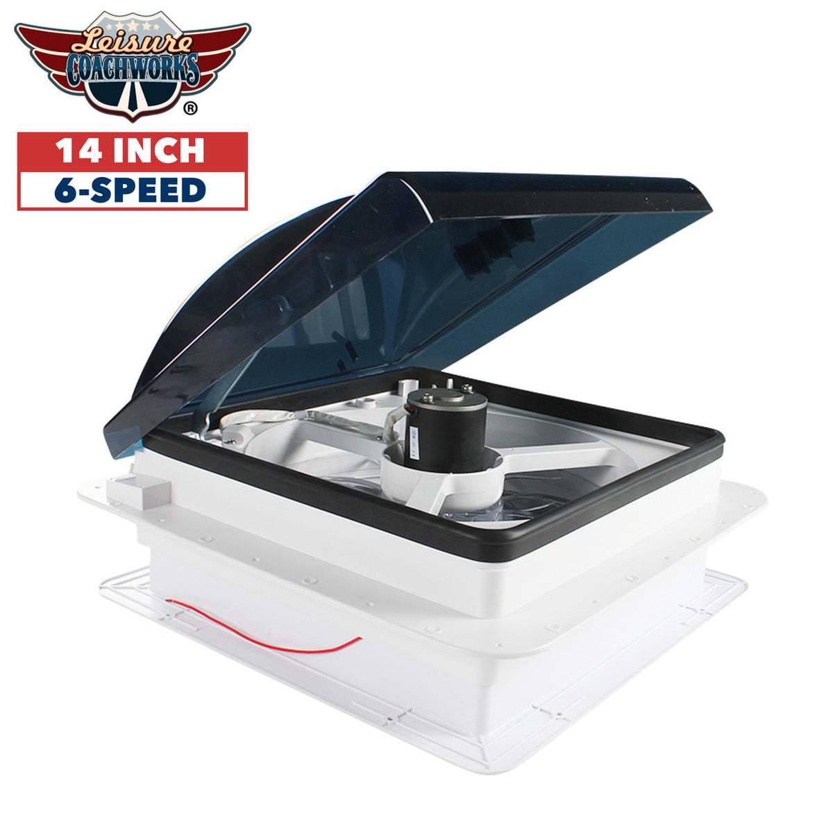 Leisure Coachworks 14 X 14 RV Roof Vent 2-Way 6 Speed Fan with Manual Riser And Smoked Lid
