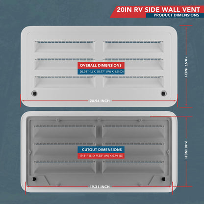  Leisure Coachworks 20" RV Refrigerator Upper/Lower Side Vent with Mesh Insect Screens  for RVs Motorhomes Fifth Wheels Trailers 