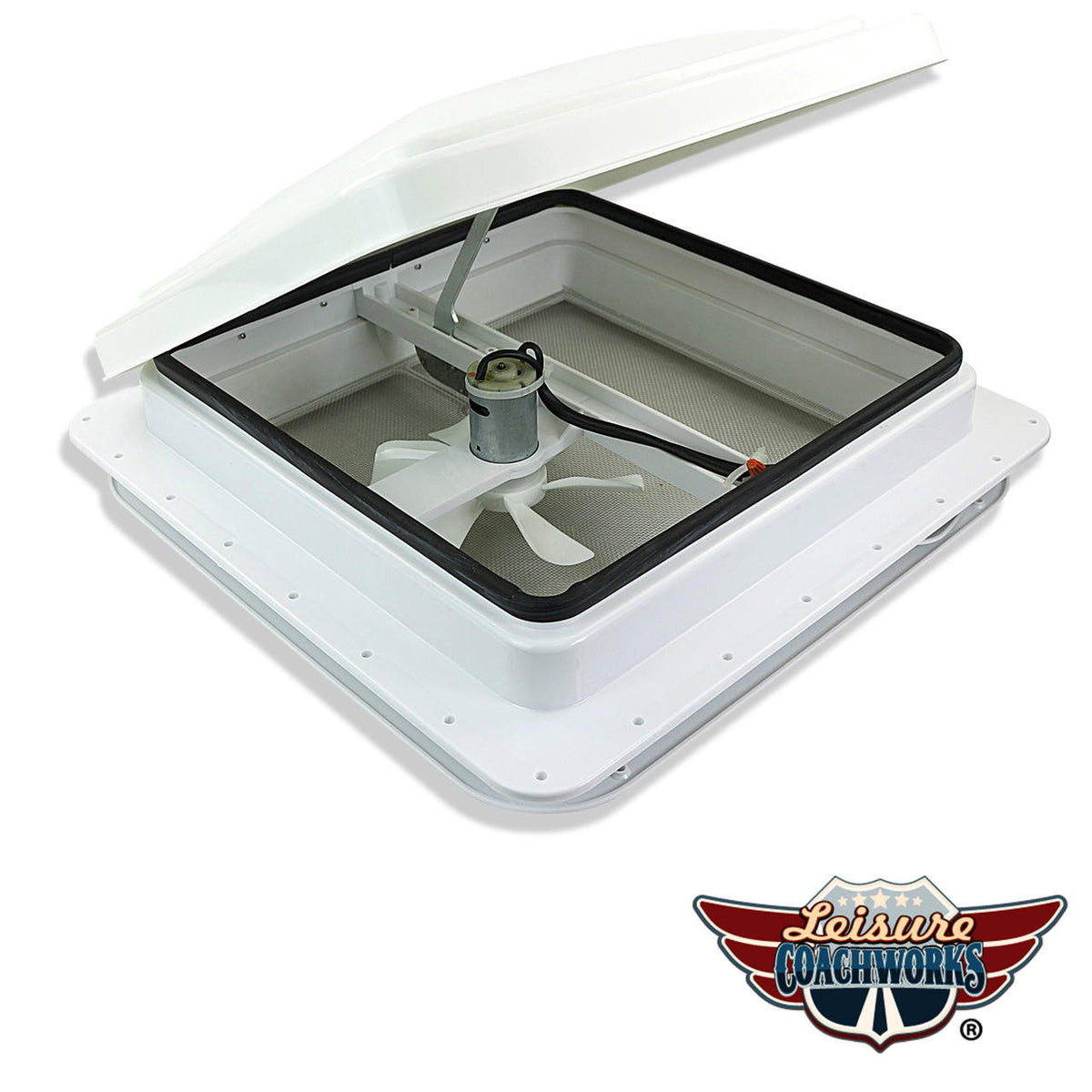 Leisure Coachworks Leisure CW 14" RV Roof vent 12 volt power FAN w/ WHITE lid inner garnish ring W 