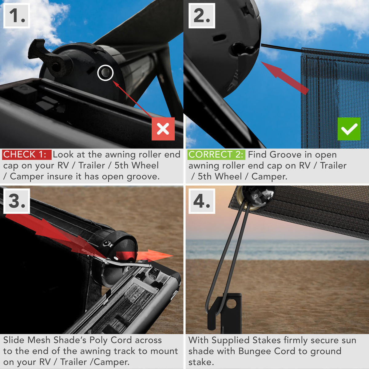 Leisure Coachworks RV Awning Sun Shade Black Mesh Screen UV, Wind Blocker