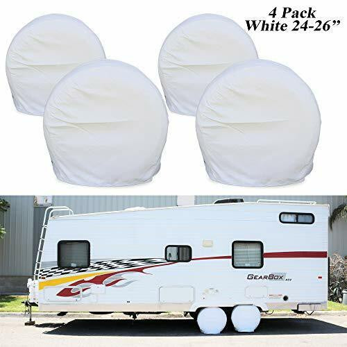 Leisure Coachworks Tire Covers for RV Wheel Set of 4 Motorhome Wheel Covers Waterproof Oxford Cotton Tire Protectors Tire Covers Fits 24 to 26 Tire Diameters
