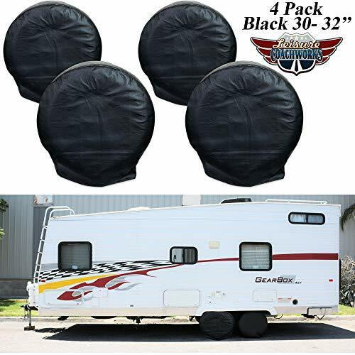 Leisure Coachworks Tire Covers for RV Wheel Set of 4 Motorhome Wheel Covers Waterproof Oxford Cotton Tire Protectors Tire Covers Fits 30 - 32 Tire Diameters