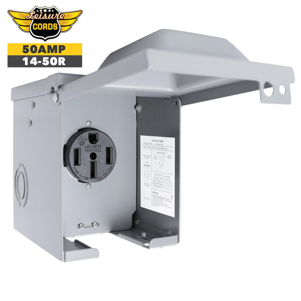 Leisure Cords 125/250V 50 Amp Power Outlet Box Weatherproof RV Trailer NEMA 14-50R
