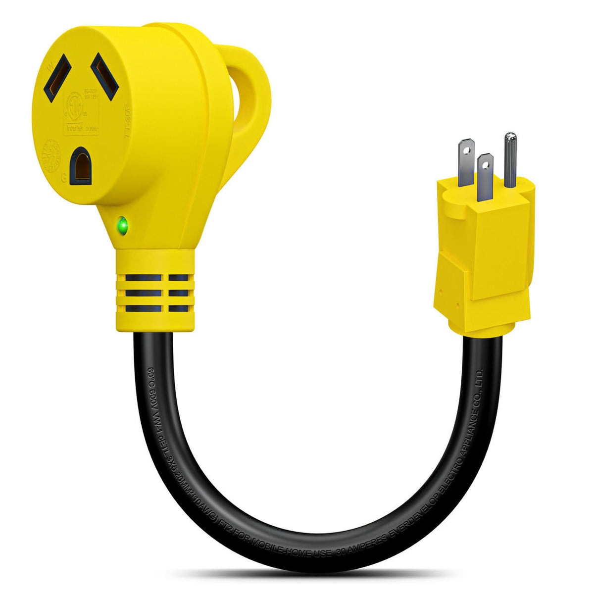 Leisure Cords 15 Amp Male to 30 Amp Female 12" Dogbone Adapter RV Electrical Converter Cord Cable with LED Indicator Light 
